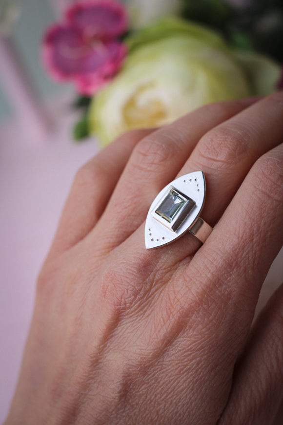 Aquamarin Silberring Größe 55