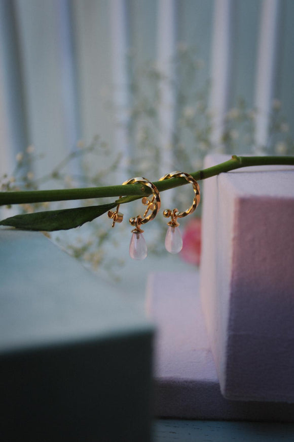 Rosenquarz Creolen vergoldet