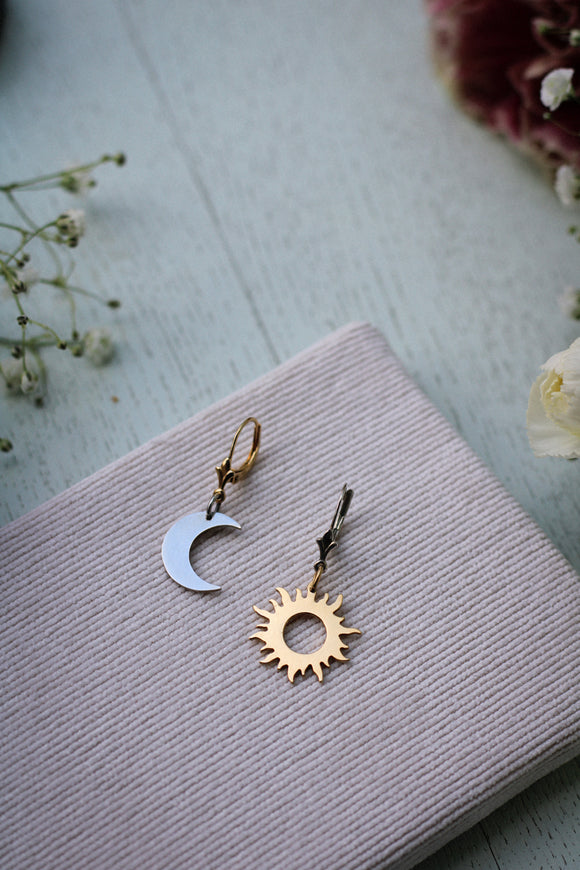 Sun & Moon Ohrringe Silber vergoldet
