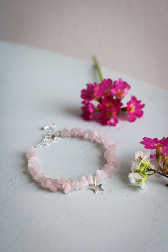 Rosenquarz Heilsteinarmband Silber